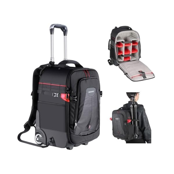 Neewer 2-in-1 Rolling Camera Backpack Trolley Case - Anti-Shock Detachable Padded Compartment, Hidden Pull Bar, Durable, Waterproof for Camera,Tripod,Flash Light,Lens,Laptop for Air Travelling(Black)