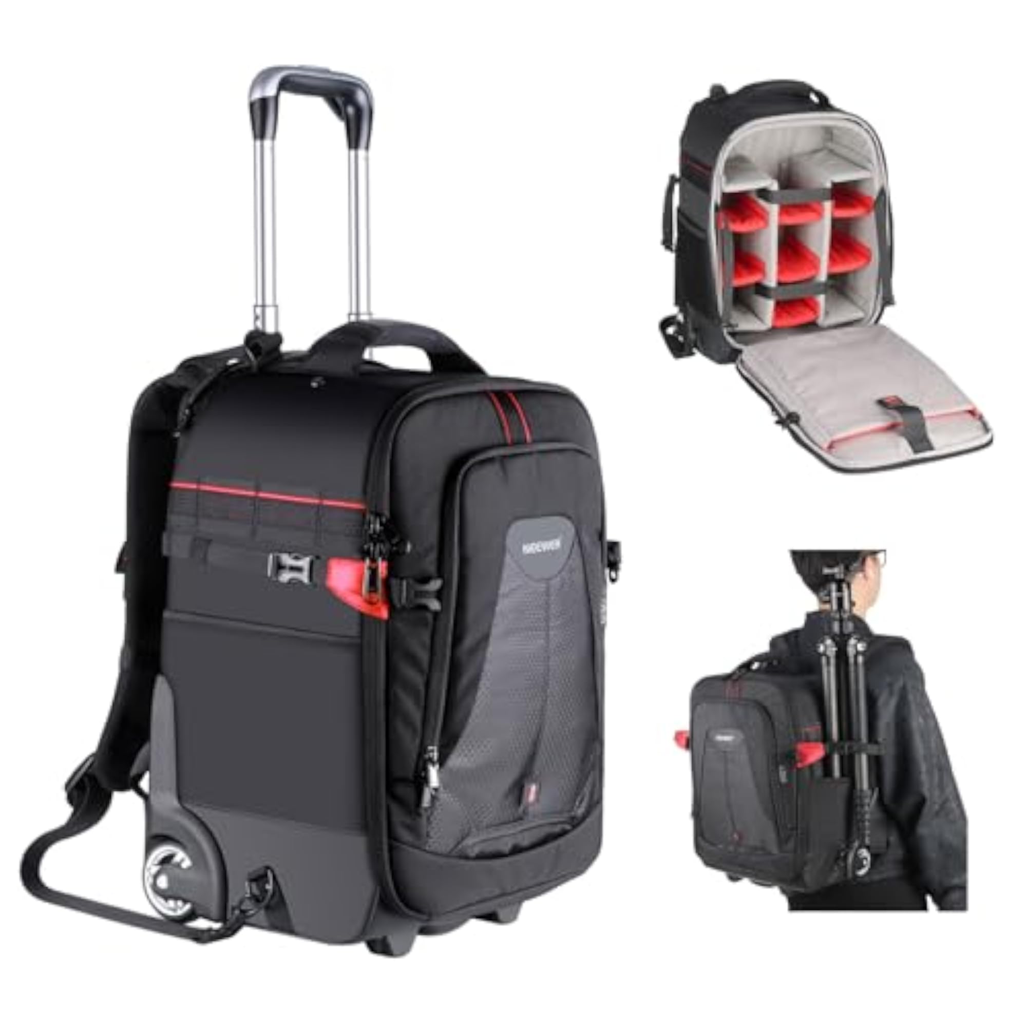 2-in-1 Rolling Camera Backpack Trolley Case with Padded Compartment