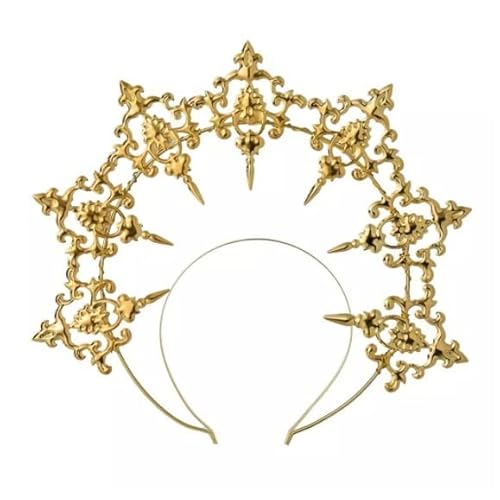 Aurorad Gothique Lolita Noire Rose Diable Plumes Ailes déesse Couronne Soleil Halo Couronne Bandeau (Color : Golden) Cover