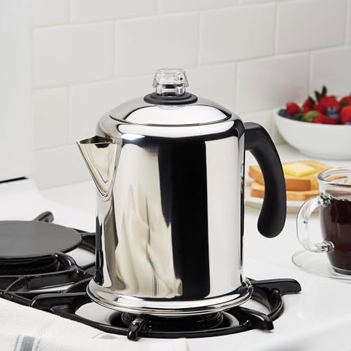 Farberware 47053 Classic Stainless Steel Yosemite 12-Cup Coffee Percolator, 12 Cup Coffee Maker, Silver
