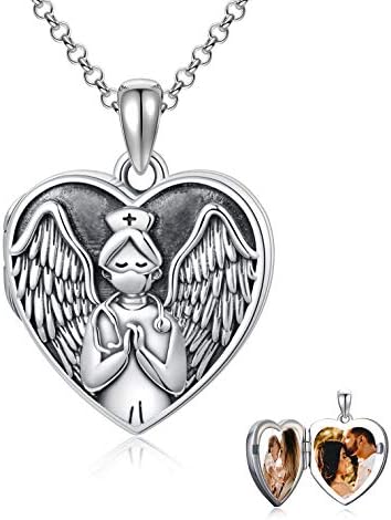 ROMANTIC WORK Angel Nurse/Doctor Locket Pendant Necklace that Holds Picture Nursing Student Graduation Memory Gifts for Women
