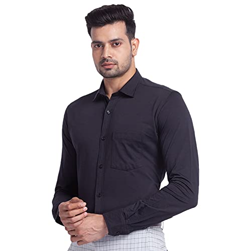 Image of Park Avenue Men's Cotton Blend Solid Pattern Slim Fit Narrow Collar Full Sleeve Formal Shirt