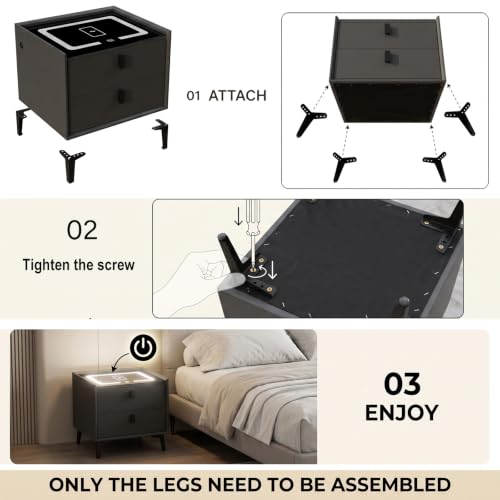 MONGMON Smart Nightstand with Wireless Charging, 2 USB + 1 Type-C, Bedroom - image 8