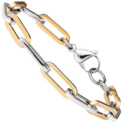 Jobo Herren Damen Armband Paperclip aus Edelstahl Bicolor-Optik 7 mm 21 cm