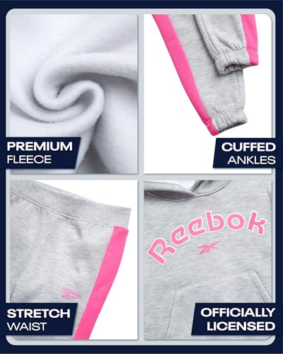 Reebok Toddler Girls Sweatsuit Set - 2 Piece Performance Fleece Pullover Hooded Sweatshirt and Jogger Sweatpants for Girls3