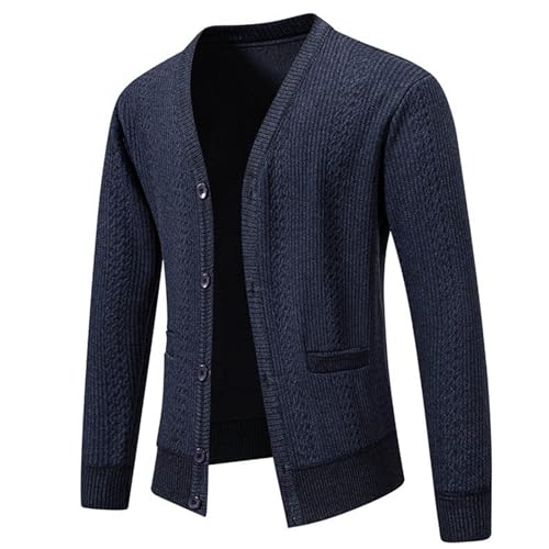 Men's Textured Knit Cardigan Long Sleeve Button Up Sweater V Neck Business Casual Slim Stretch Cardigan with Pockets2