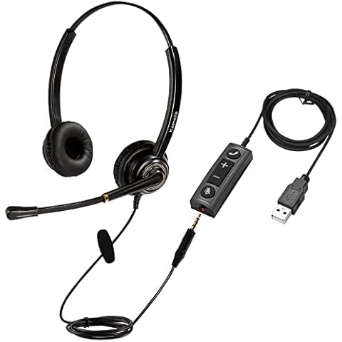 USB Headset/3.5mm Computer Headset with Mic Noise Cancelling and Volume Controls, PC Headset with Voice Recognition Microphone Works for Teams Business Skype Zoom Dragon Online Course etc Cover