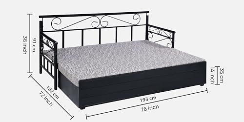 Image of 3 Seater Metal Sofa Cum Bed with Hydraulic Storage | King Size Sofa Cuma Bed | 3 Seater Sofa Set, Metal Sofa Set for Living Room (Multi Grey & Black, King Size (76 x 72))