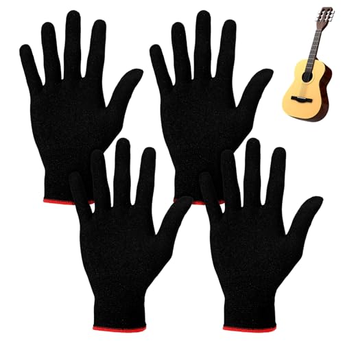 WJIAAA 2 Pairs Guitar Gloves, Guitar Fingertip Protector, Black Practice Glove for Playing Musical Instruments, Bass Nylon Thin Hand Cover