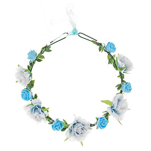 Ddazzling Girls Flower Headband Boho Garland Halo Headpiece Hair Wreath Flower Headwear Photo Props (Blue) #TOP1
