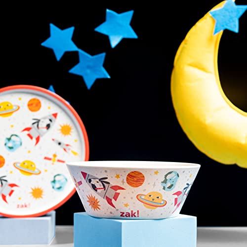 Image of Zak Designs Kids Dinnerware Set 3 Pieces, Durable and Sustainable Melamine Bamboo Plate, Bowl, and Tumbler are Perfect For Dinner Time With Family (Spaceships)