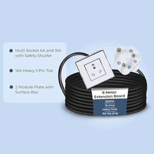 Image of Extension Board Heavy Duty Multi Socket 15A /16A /20A 240Volts (2500 Watts 16A Big Plug, 8 Meter)