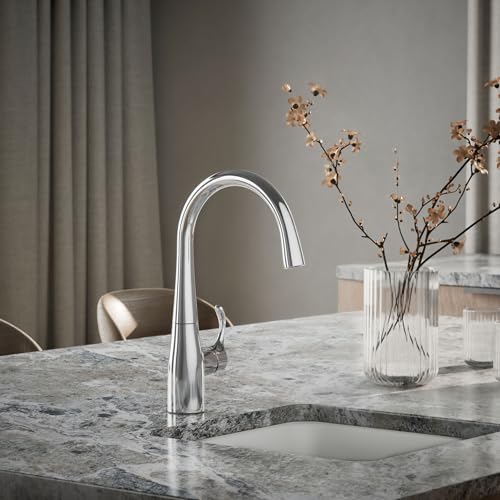 Image of KOHLER 22034-CP Simplice Single Handle Kitchen Bar Faucet, Prep Sink Faucet, Single Hole Installation, Polished Chrome