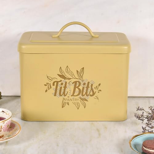 Image of Elan Pantry Organizer for Kitchen Storage | Pantry Organiser Box | Large Metal Kitchen Storage Bin with Lid | Multipurpose Food Storage Container for Kitchen (Tit Bits, Daisy Yellow) 5000 ml