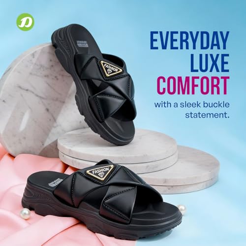 Image of DOCTOR EXTRA SOFT Women's Fashionable Buckle Sliders /Slippers with Cushion FootBed for Adult | Comfortable & Light Weight| Stylish & Anti-Skid| Waterproof & Everyday Flip Flops for Ladies Girls D-521