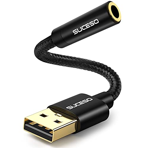 SUCESO Externe USB Soundkarte Klinke USB Adapter USB A auf 3.5mm Klinke Aux Adapter Headset Aux auf USB Adapter Stereo Audio Adapter für Computer,Headset,PS4,External Sound Card,Mikrofon,Laptop,PC usw