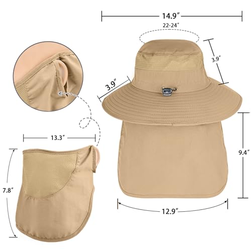 Image of Sun Hats for Men Women Fishing Hat UPF 50+ Breathable Wide Brim Bucket Hats Summer UV Protection Safari Hat with Neck Flap