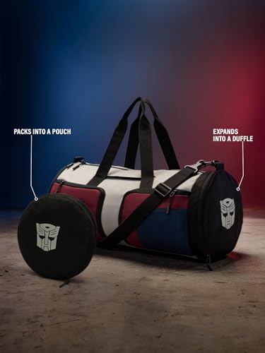 Image of The Souled Store Optimus Prime: Collapsible Duffle Bag Duffle Bags | 25L Heavy-Duty Gym & Sports Bag for Men & Women | Foldable Travel Carry-On with Shaker Holder & Shoe Compartment - Blue & Red