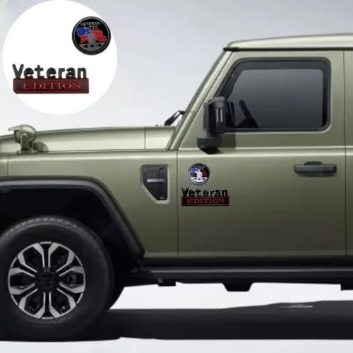 Image of Pair Set Veteran Edition Rated 4x4 Emblem Metal Badge Nameplate Sticker Replacement for Universal Vehicle, Truck, SUV,Motorcycle, Rear Trunk Decals (Black Red)