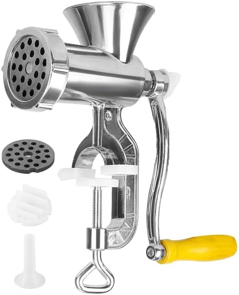 Manual Meat Grinder Aluminum Alloy Hand Crank Sausage Maker Noodle Press Machine with Table Clamp, Ergonomic Handle, Easy Clean Food Mincer for Beef Pork Vegetables Pepper Home Kitchen Cooking Tool