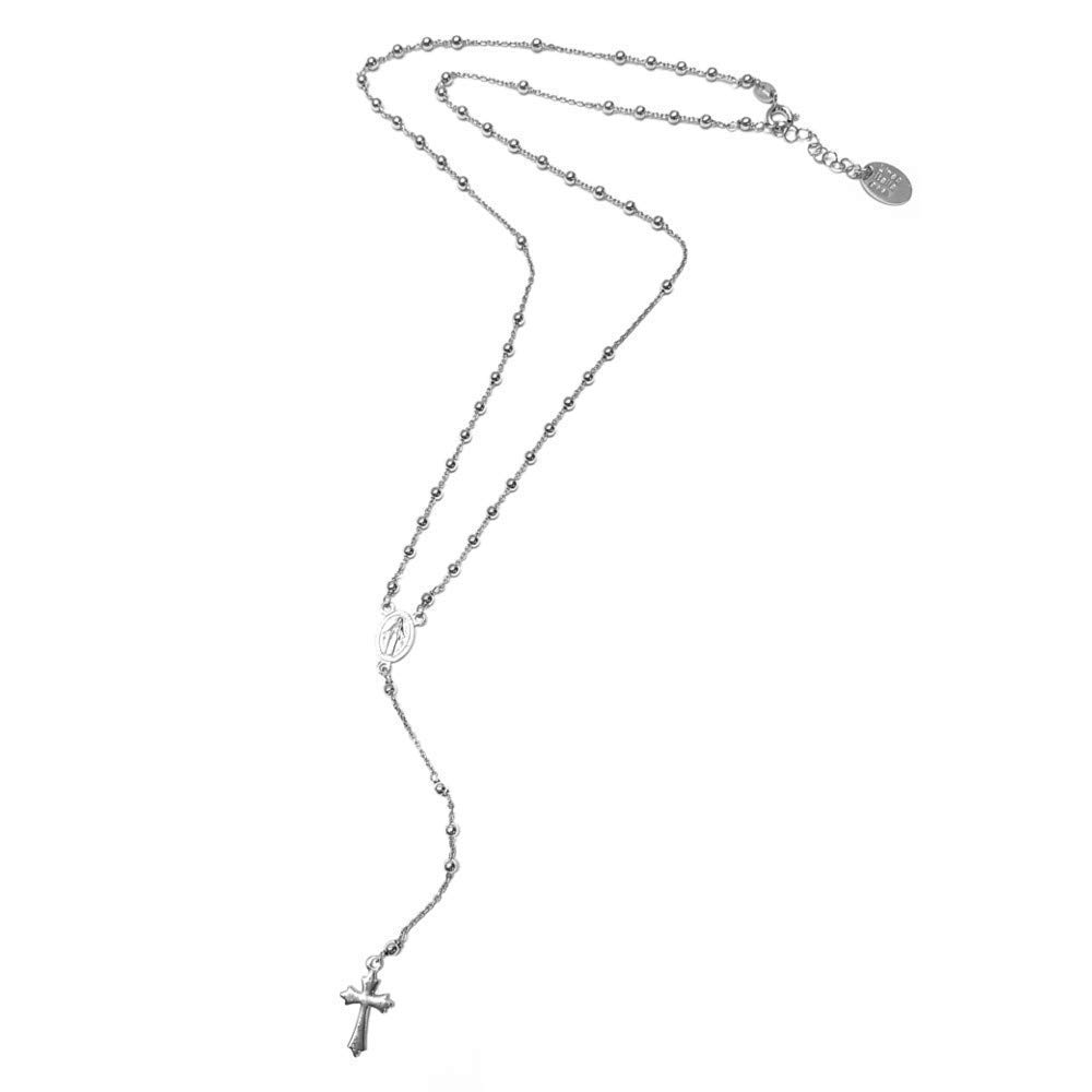 Linea Italia Gioielli - Collana Rosario in Argento 925 con Croce e Medaglietta Madonna - Made in Italy