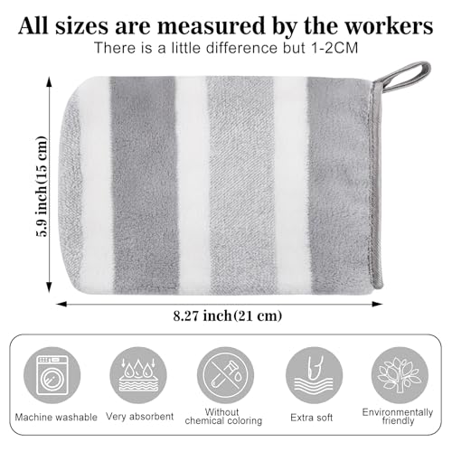 PHOGARY Mikrofaser Waschlappen Set 6 für Gesichts & Körperhandtücher, Kinder Baby Erwachsene Weiche Waschlappen, Coral Fleece Waschhandschuhe, Grauer Streifen, 21×15cm