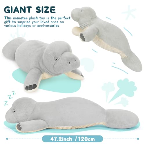 Image of MorisMos 47 Inch Manatee Plush Toy, Large Manatee Stuffed Animal Soft Sea Animal Pillow Gifts for Kids Chirstmas Birthday Party