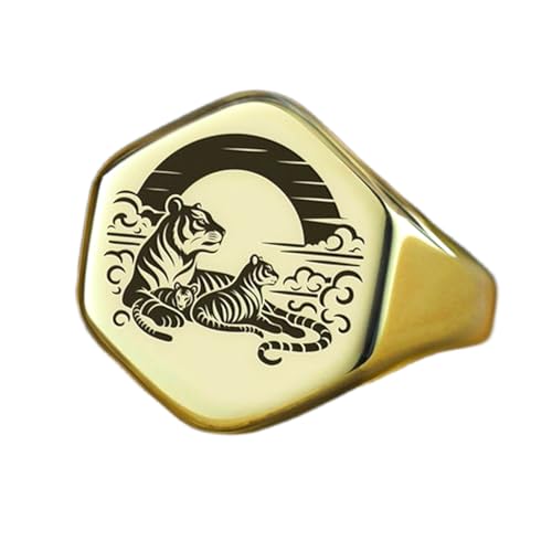 Bague tigre hexagonale en argent 925 doré, chevalière vintage de haute qualité