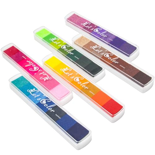 Neikafan 42 Colores Almohadilla Tinta Niños Tinta para Sellos Infantiles de Colores Azul,Verde,Amarillo,Morado,Café,Rosa Gradiente para Papel Artesanía Tela Pintura DIY(6 Piezas)