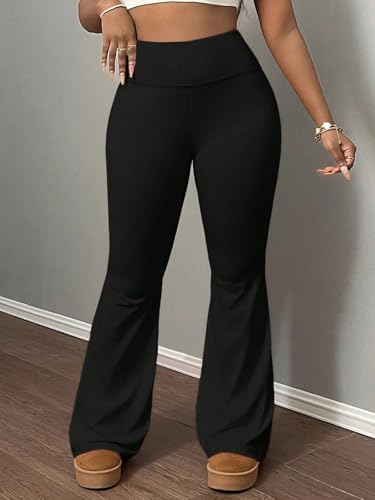 Yoga Pants for Women Wide Leg High Waist Workout Flare Leggings Tummy Control Casual Pants, Black, Medium