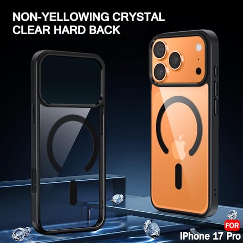 Image of TheGiftKart Ultra-HybridShockproof Back Cover Case for iPhone 17 Pro Compatible with MagSafe | Crystal Clear Hard Back Cover Case for iPhone 17 Pro (PC & TPU, Transparent Clear Back, Black Sides)