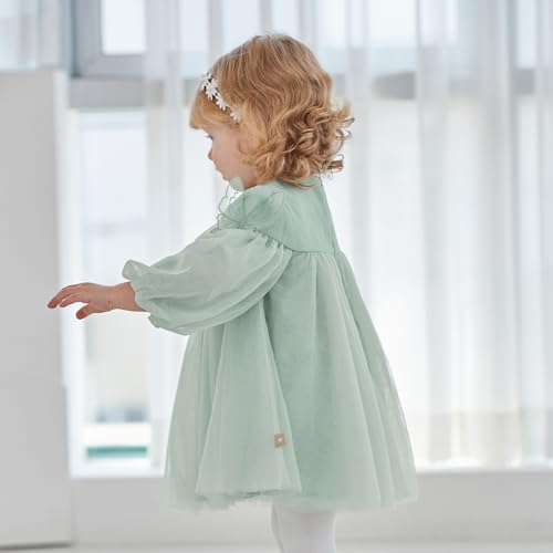 DAVE&BELLA Toddler Girls Tulle Dress Tiered Ruffle Long Sleeve Floral Tutu Dresses Baby Girls Birthday Party Princess Dresses3