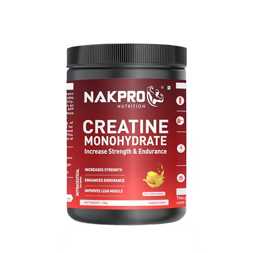 NAKPRO Micronised Creatine Monohydrate Powder 100g Jar, Fruit Punch | 3g Creatine/Serving | Trustified Certified | Rapid Absorption Pre/Post Workout Supplement for Muscle Repair & Recovery