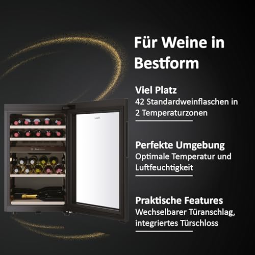 Haier Weinklimaschrank klein 50 SERIE 7 HWS42GDAU1 I 42 Flaschen Weinkühlschrank I Neue Technologie für perfekte Lagerung I Weinkühlschrank 2 Zonen, UV-Glastür & Holzregale I Wi-Fi I Wine fridge – Bild 4