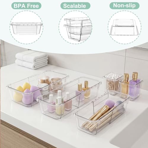 GarveeHome Expandable Drawer Organizer Set – Adjustable Clear PET Divider Trays for Office Desk, Kitchen, Bathroom, and Vanity Storage – Multi-Use Desktop Drawer Solution – 14-Piece Set - Image 4