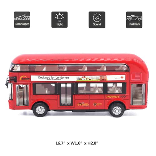 Image of DEOXY Double Decker Toys for Kids Diecast Metal Alloy London Bus Light & Music Open Door Collection Toys for Boy Kids, Brown
