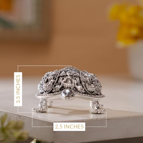 Image of Svastika Silver-Plated Ashtalakshmi Kurma Tortoise | 3.5 Inch Vastu Idol with 8 Lakshmi Avatars for Wealth & Prosperity | Spiritual Home Decor