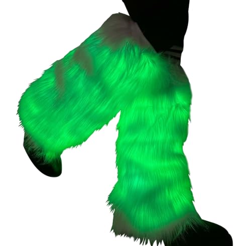 SATUMIKO Led Fur White Leg Warmer Covers Light Up Furry Costume Rave Outfit for Women Dance Faux Fur Furry Novelty EDM Rave Accessories Music Events Party Burning Man