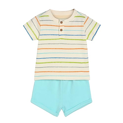 Image of miniklub Baby Round Neck Short Sleeve Knitted Cotton Clothing Set, Pack of 2 (Medieval Blue Color)