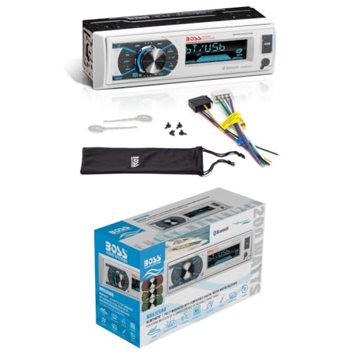 KIT Set pour Boss Audio Systems MR632UAB, 1 autoradio 1 din, récepteur AM/FM, stéréo, aux/USB/mp3, avec Bluetooth, étanche, pour Bateaux et Voitures, Blanc, 1 pièce + clés de démontage offertes