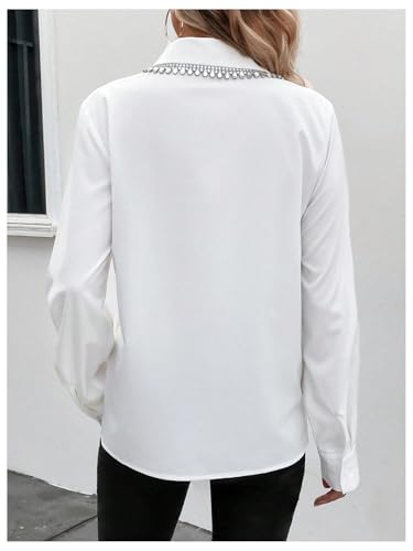 SweatyRocks Women's Long Sleeve Button Down Blouses Rhinestone Decor Work Tops2