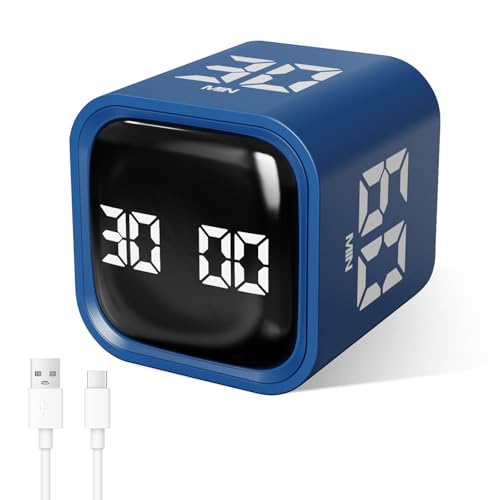 Image of GuDoQi Multi-Function Cube Timer, 5 /10 /30 /60 Min & Custom Count Down, Included Pause & Resume Feature, Silent, Vibrate & Adjustable Sound Alarm for Productivity in Tasks,Study & Kitchen, Classic Blue