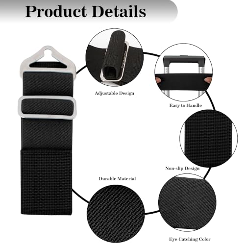 Image of 2-in-1 Luggage Straps for Suitcases Travel Belt Luggage Straps Add a Bag Adjustable Suitcase Straps Over Handle Travel Belt for Carry On Bag with Alloy Buckle Elastic Belt Travel Essential Accessories