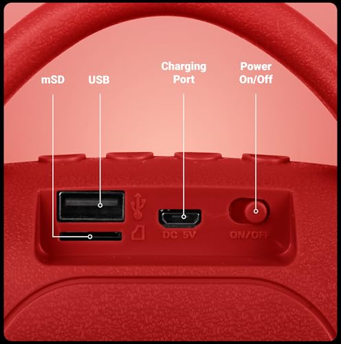 Image of Zebronics ZEB-COUNTY 3W Wireless Bluetooth Portable Speaker With Supporting Carry Handle, USB, SD Card, AUX, FM & Call Function (Red)