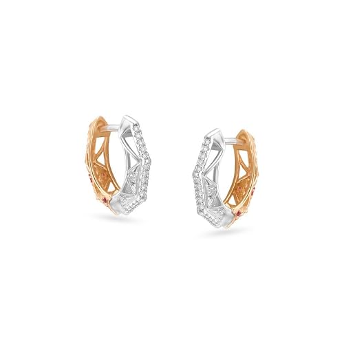 Mia by Tanishq 14 KT Gold Dual Radiance Ruby & Diamond Hoop Earrings for Women Lightweight Women Earrings Eleg