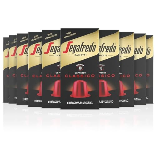 Segafredo Zanetti 100 Cápsulas de Aluminio Compatibles con Nespresso Café Clásico Sabor Rico y Armonioso (10 Cajas de 10 Cápsulas) - Adecuadas para Máquinas Nespresso Original