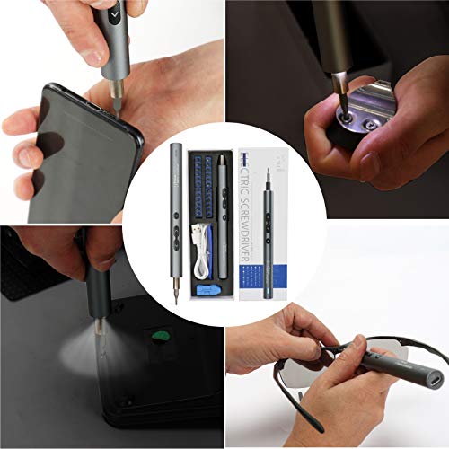 ABLY Mini Electric Screwdriver Set with 24 Precision Bits and LED Light Rechargeable Screw Driver Magnetic Screwdriver Cordless Power Screwdriver for Phone Watch Camera Laptop Switch Game Consoles