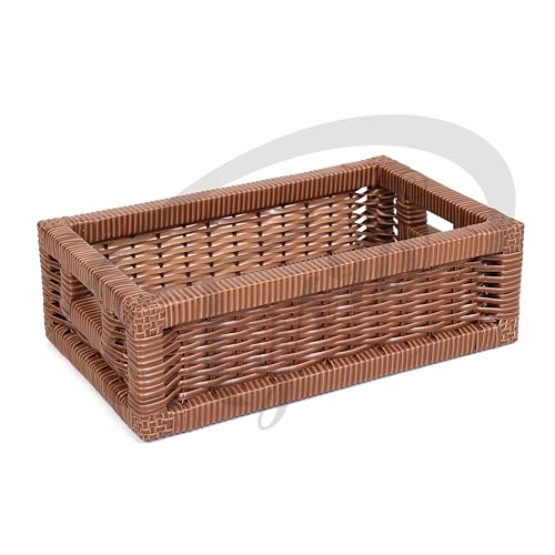 Image of Dark Brown PVC & Wood Storage Basket | Handwoven Rectangular Organizer with Handles | Durable Basket for Home, Kitchen & BathroomCloth, Storage Basket (13 X 20 X 6)
