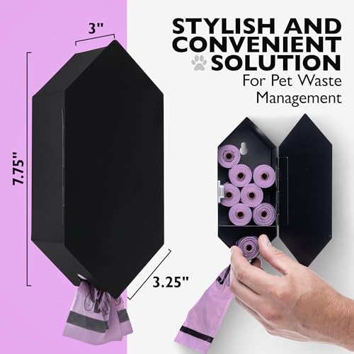 Image of Dog Poop Bag Dispenser, Stainless-Steel and Powdercoated Black with Magnetic Door Latch, Indoor and Outdoor Rated, (Holds 8-9 Rolls-Not Included), 7.75 inch x 3.25 inch, Black