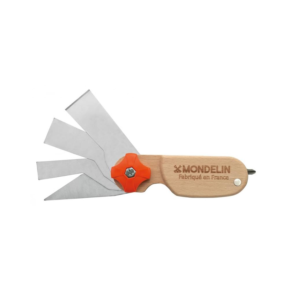MONDELIN - Couteau à Enduire 4 lames Heliss - Outil Plaquiste Professionnel - Lame acier inoxydable, Manche Ergonomique - Idéal pour Travaux de Finition et Enduit